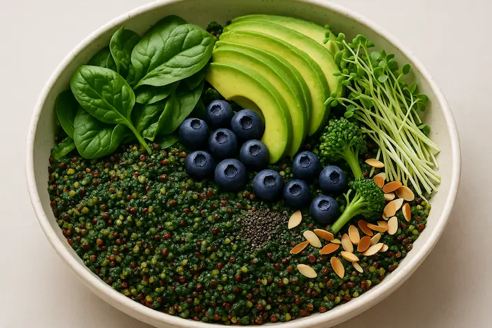 Bowl de Quinua con Espirulina Verde Para Diabetes